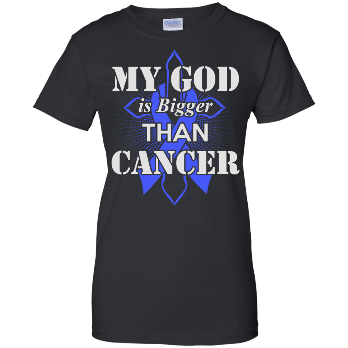 My God Is Bigger Than Cancer Blue Awareness Ribbon T-Shirt & Hoodie | Teecentury.com