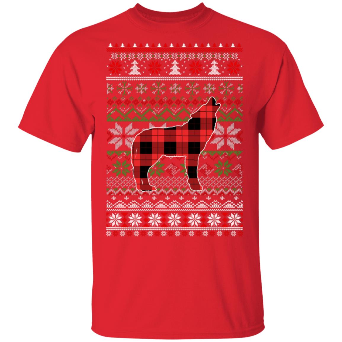 Wolve Red Plaid Ugly Christmas Sweater Funny Gifts T-Shirt & Sweatshirt | Teecentury.com