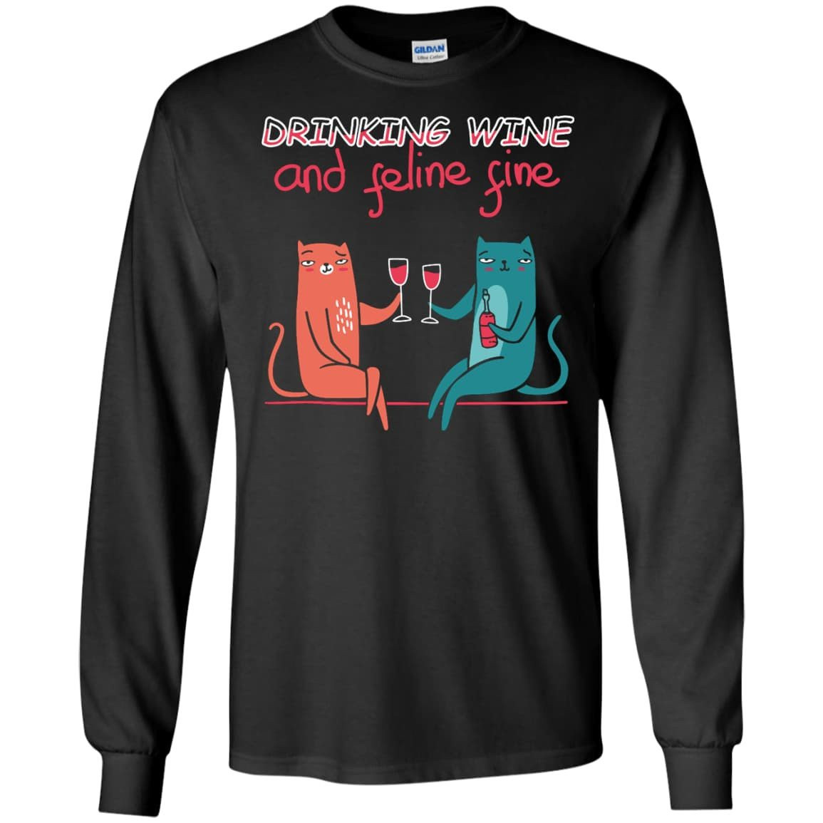 Drinking Wine Feline Fine T-Shirt & Hoodie | Teecentury.com