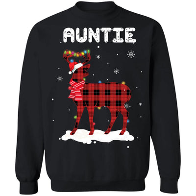 Auntie Deer Red Plaid Christmas Family Matching Pajamas T-Shirt & Sweatshirt | Teecentury.com