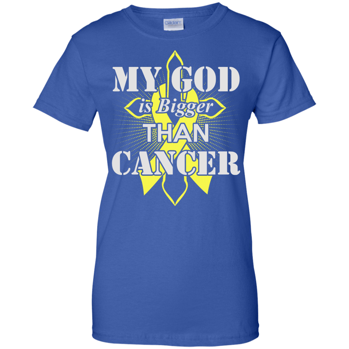 My God Is Bigger Than Cancer Yellow Awareness Ribbon T-Shirt & Hoodie | Teecentury.com