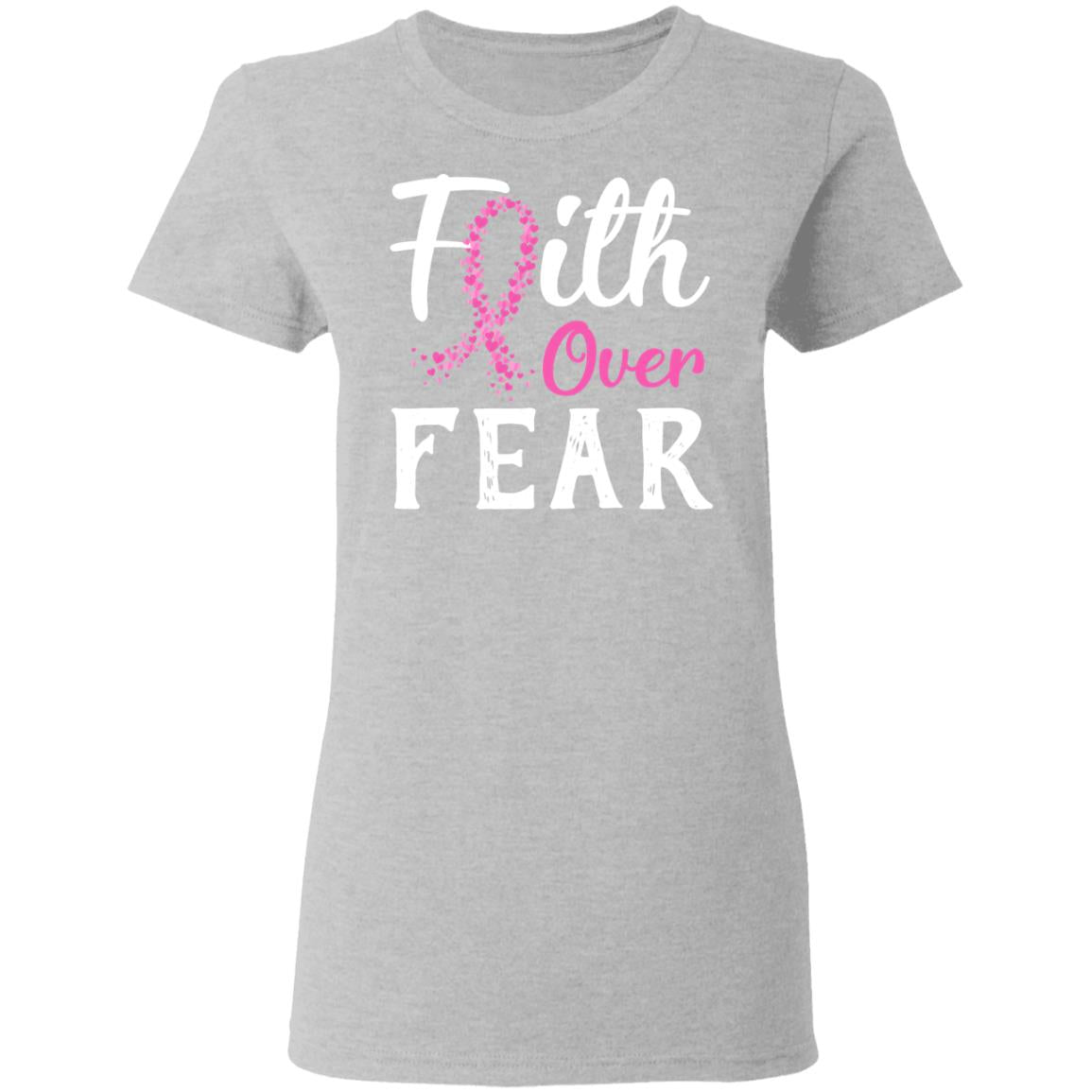 Breast Cancer Awareness Pink Ribbon Faith Over Fear T-Shirt & Hoodie | Teecentury.com