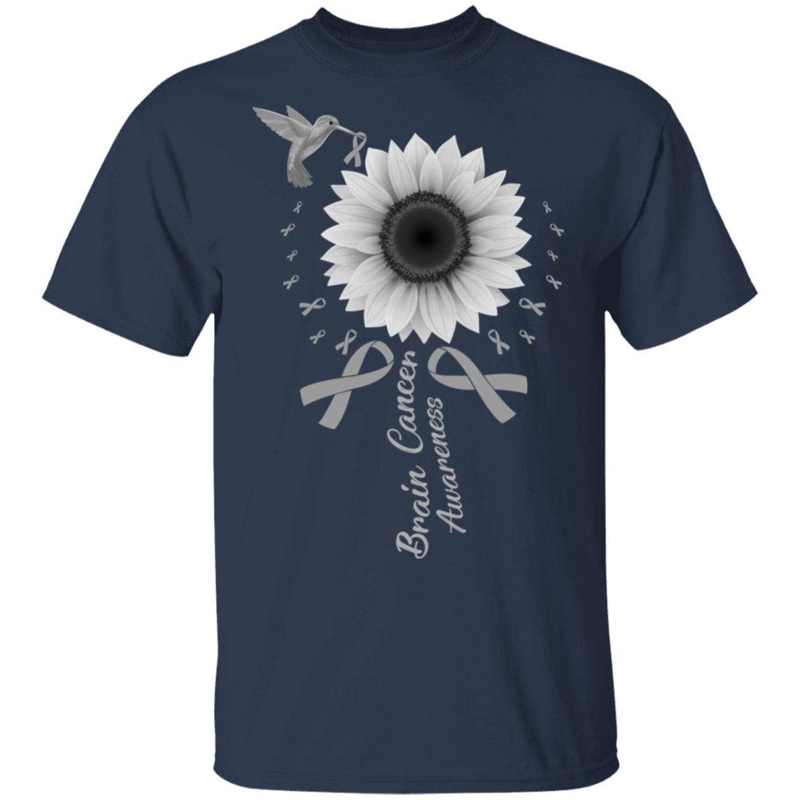 Hummingbird Sunflower Gray Ribbon Brain Cancer Awareness T-Shirt & Hoodie | Teecentury.com