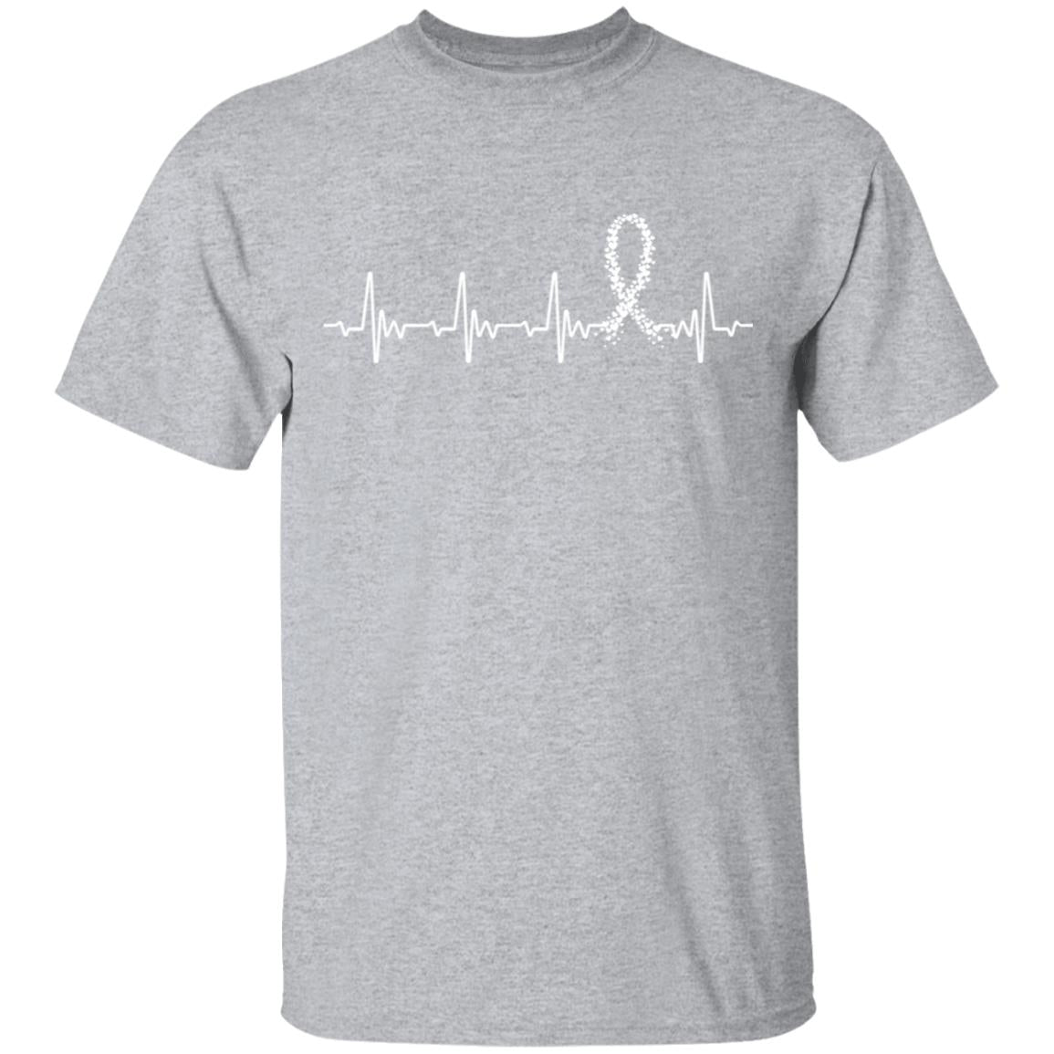 Lung Cancer Awareness White Ribbon Heartbeat T-Shirt & Hoodie | Teecentury.com