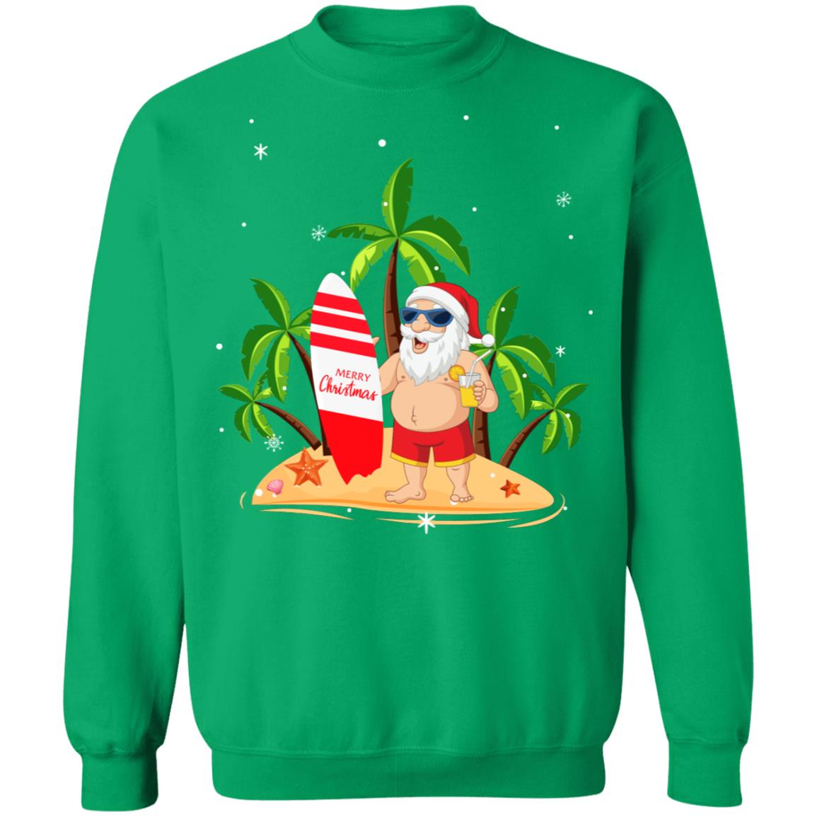 Merry Christmas In July Santa Hawaiian Surfing Summer T-Shirt & Sweatshirt | Teecentury.com