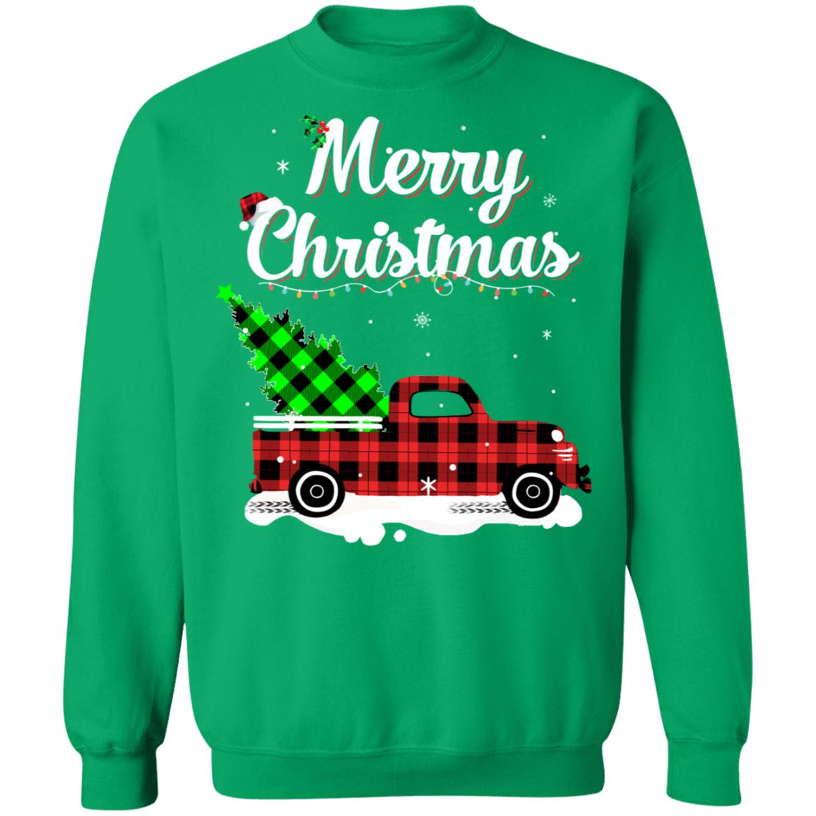 Red Truck Christmas Buffalo Plaid Merry Christmas T-Shirt & Sweatshirt | Teecentury.com