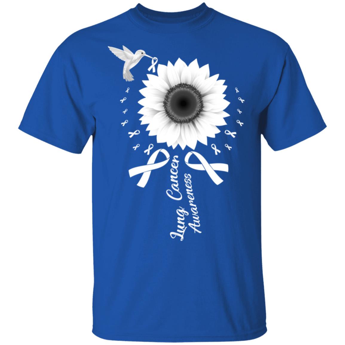 Hummingbird Sunflower White Ribbon Lung Cancer Awareness T-Shirt & Hoodie | Teecentury.com