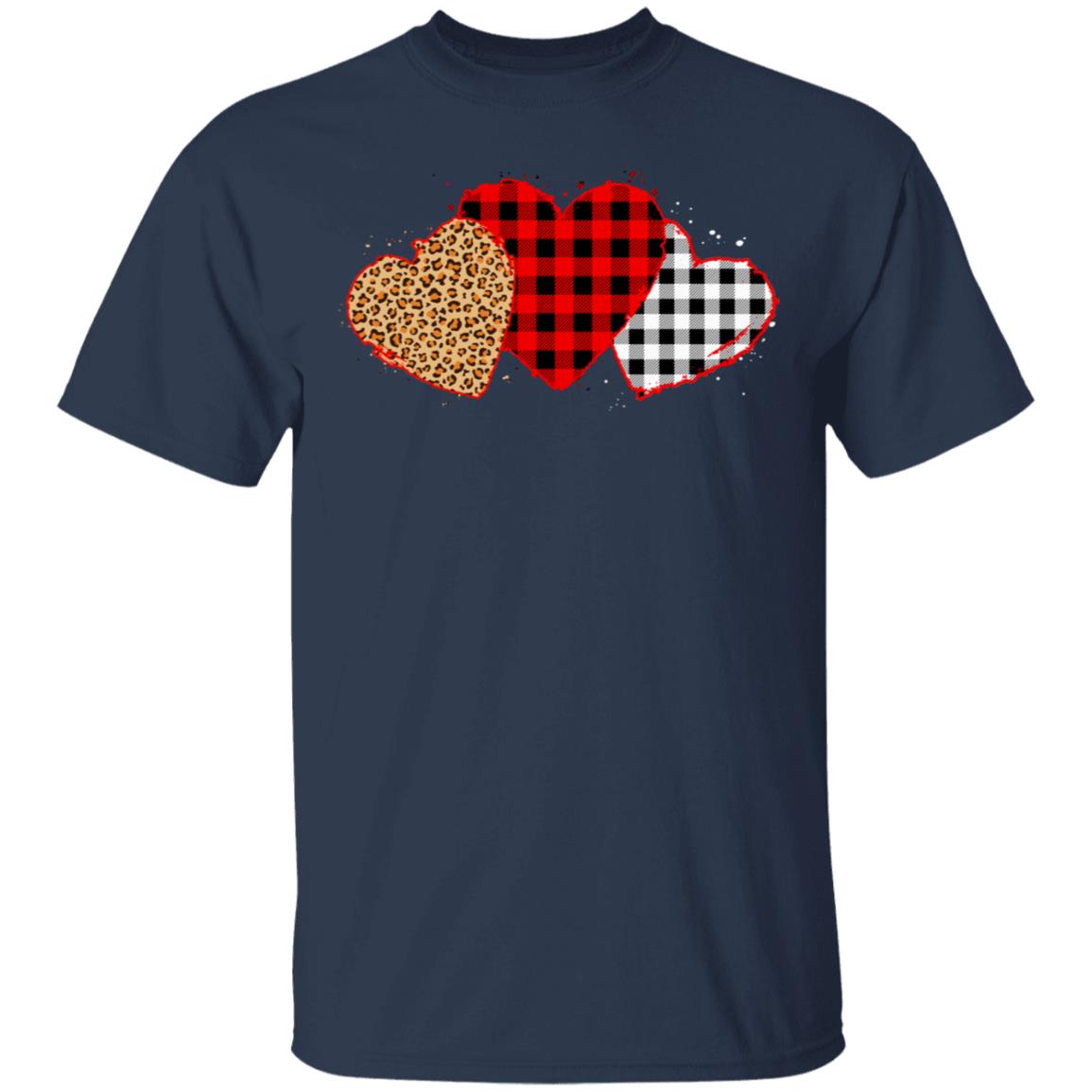 Three Hearts Leopard Buffalo Plaid Valentine's Day T-Shirt & Hoodie | Teecentury.com