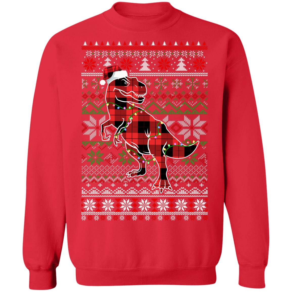 Red Plaid Buffalo T Rex Dinosaur Pajamas Christmas Sweater T-Shirt & Sweatshirt | Teecentury.com