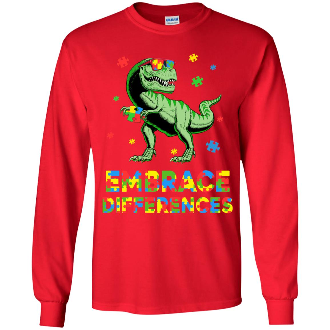 Dinosaur Puzzle Autism Awareness Embrace Differences Youth Youth Shirt | Teecentury.com