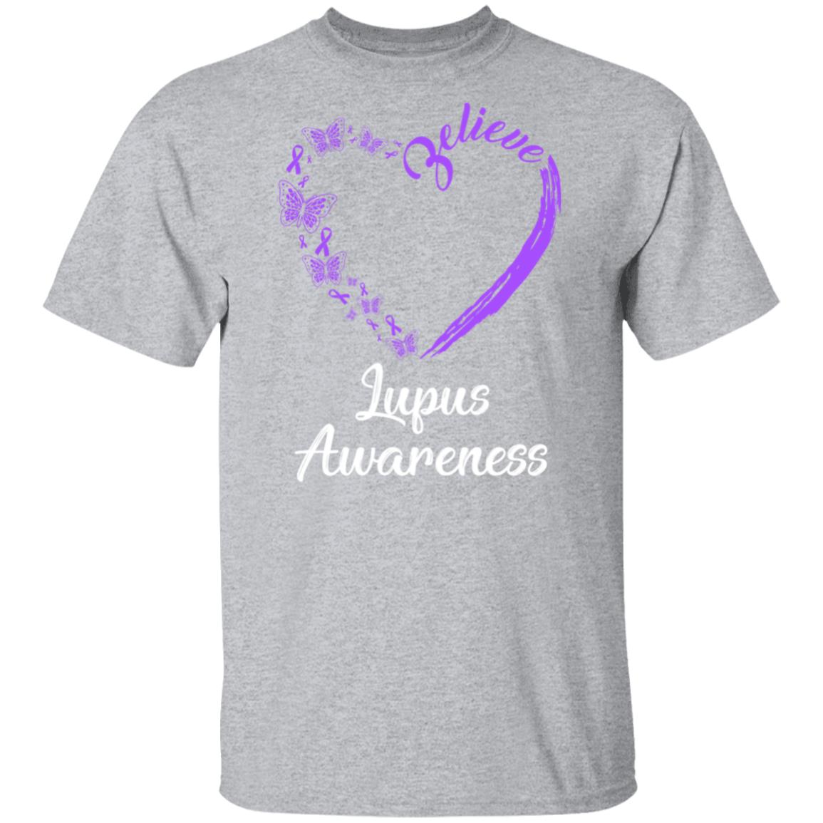 Butterfly Believe Lupus Awareness Ribbon Gifts T-Shirt & Hoodie | Teecentury.com