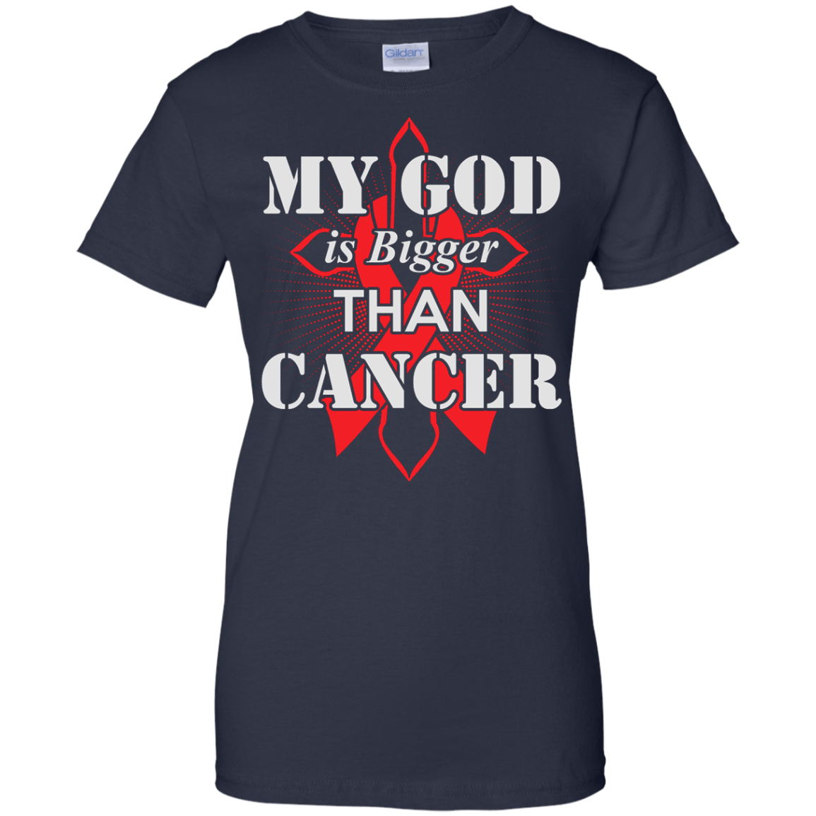 My God Is Bigger Than Cancer Red Awareness Ribbon T-Shirt & Hoodie | Teecentury.com