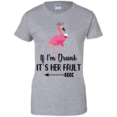 If I'm Drunk It's Her Fault Flamingo Drink Wine Lover Left Arrow T-Shirt & Tank Top | Teecentury.com