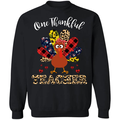 One Thankful Teacher Leopard Turkey Thanksgiving Gift T-Shirt & Sweatshirt | Teecentury.com