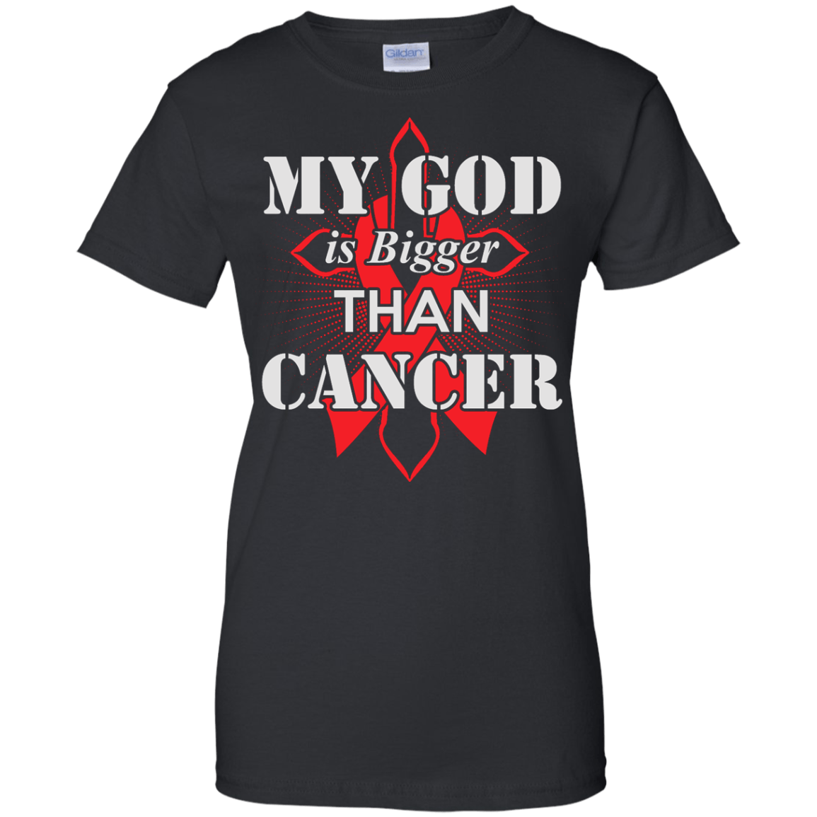 My God Is Bigger Than Cancer Red Awareness Ribbon T-Shirt & Hoodie | Teecentury.com