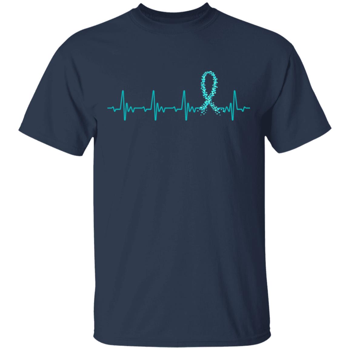 Ovarian Cancer Awareness Teal Ribbon Heartbeat T-Shirt & Hoodie | Teecentury.com
