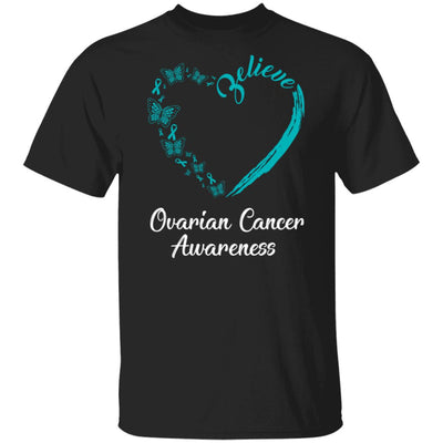 Butterfly Believe Ovarian Cancer Awareness Ribbon Gifts T-Shirt & Hoodie | Teecentury.com