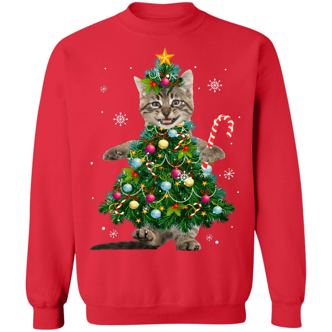 Santa Maine Coon Cat Christmas Tree Light Funny Xmas Cat T-Shirt & Sweatshirt | Teecentury.com