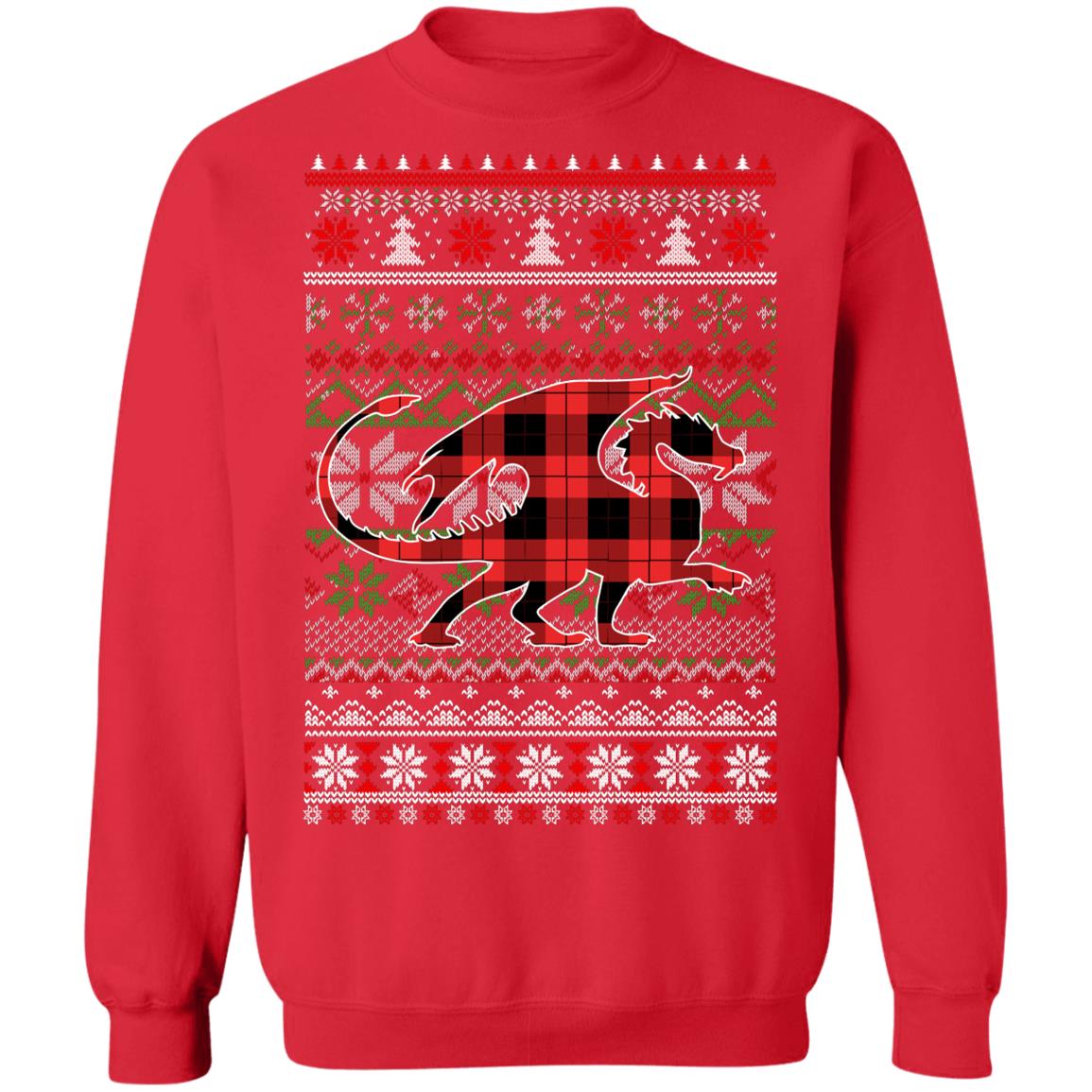 Dragon Red Plaid Ugly Christmas Sweater Funny Gifts T-Shirt & Sweatshirt | Teecentury.com