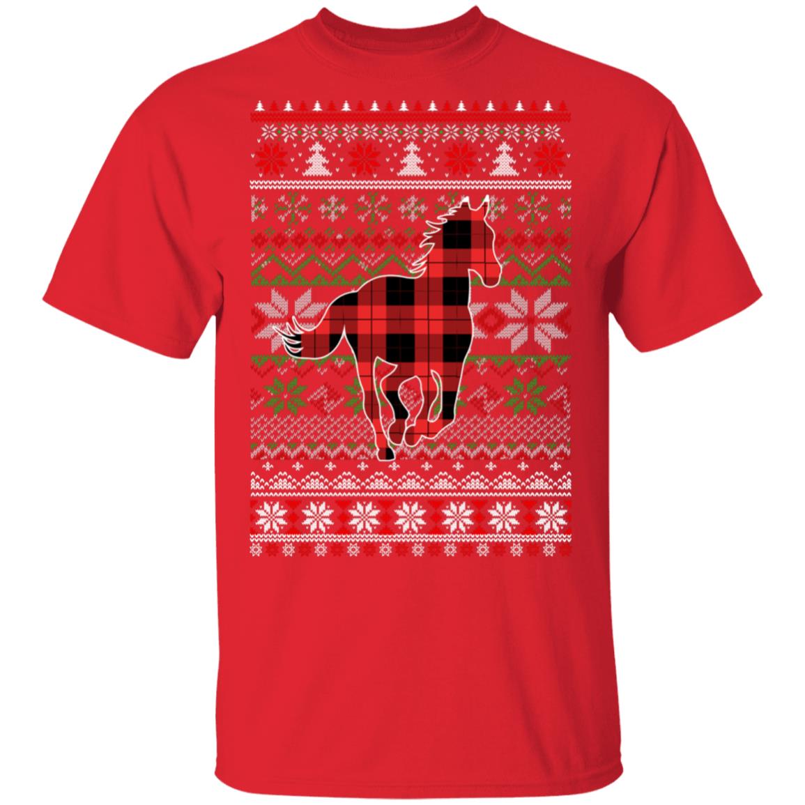 Horse Red Plaid Ugly Christmas Sweater Funny Gifts T-Shirt & Sweatshirt | Teecentury.com