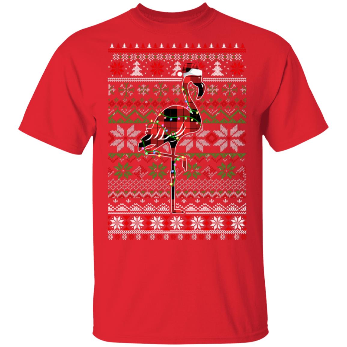 Red Plaid Buffalo Flamingo Pajamas Christmas Sweater T-Shirt & Sweatshirt | Teecentury.com