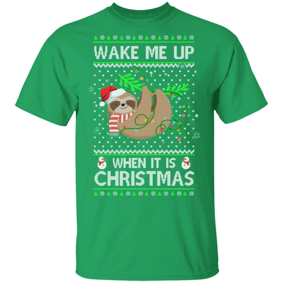 Wake Me Up When It's Christmas Sloth Ugly Christmas Sweater T-Shirt & Sweatshirt | Teecentury.com