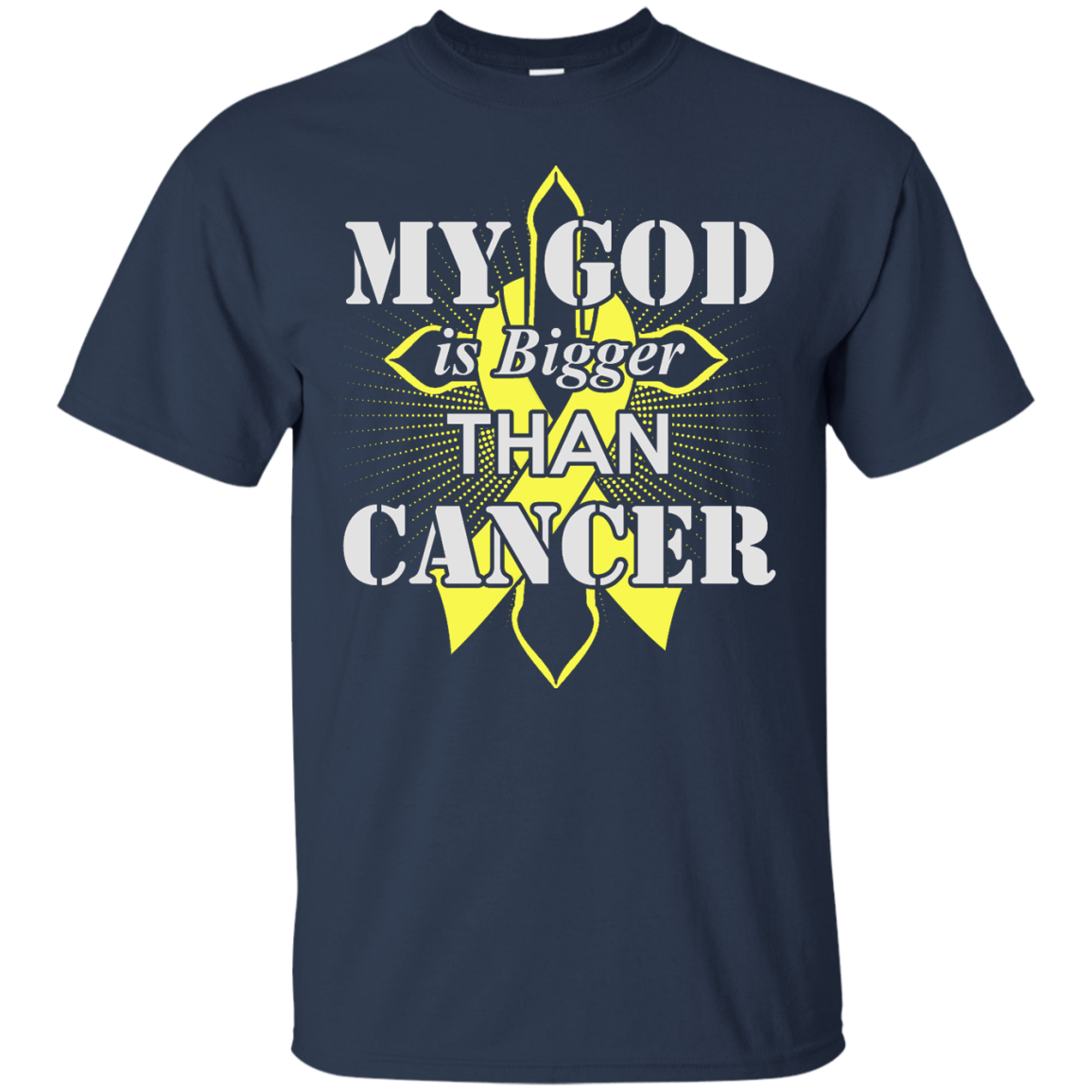 My God Is Bigger Than Cancer Yellow Awareness Ribbon T-Shirt & Hoodie | Teecentury.com