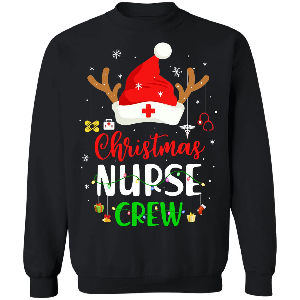 Christmas Nurse Crew Santa Hat Reindeer Merry Christmas Gift T-Shirt & Sweatshirt | Teecentury.com