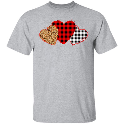 Three Hearts Leopard Buffalo Plaid Valentine's Day T-Shirt & Hoodie | Teecentury.com