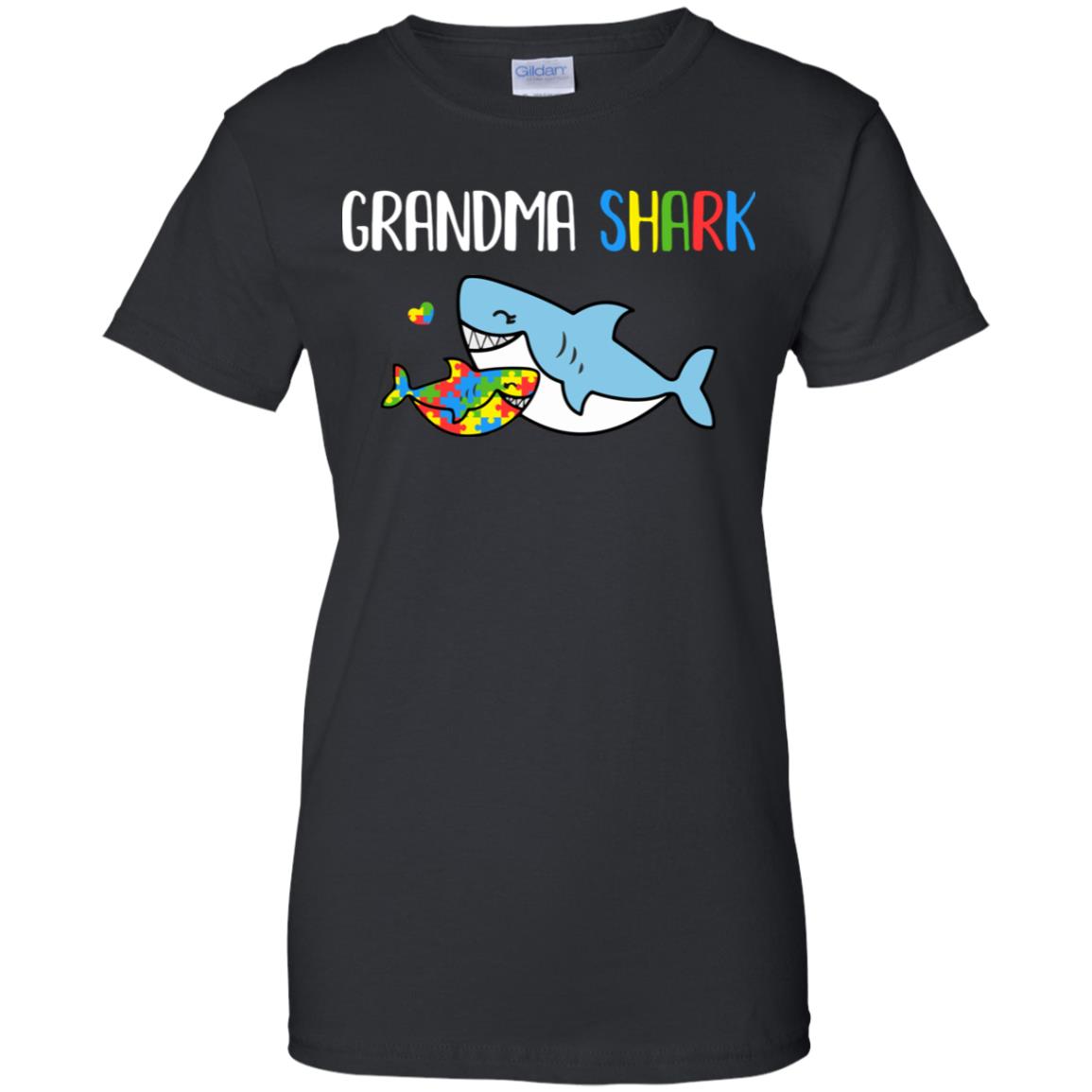 Grandma Shark Support Autism Awareness for Grandchild Gift T-shirts Women's Tees Black/X-Small