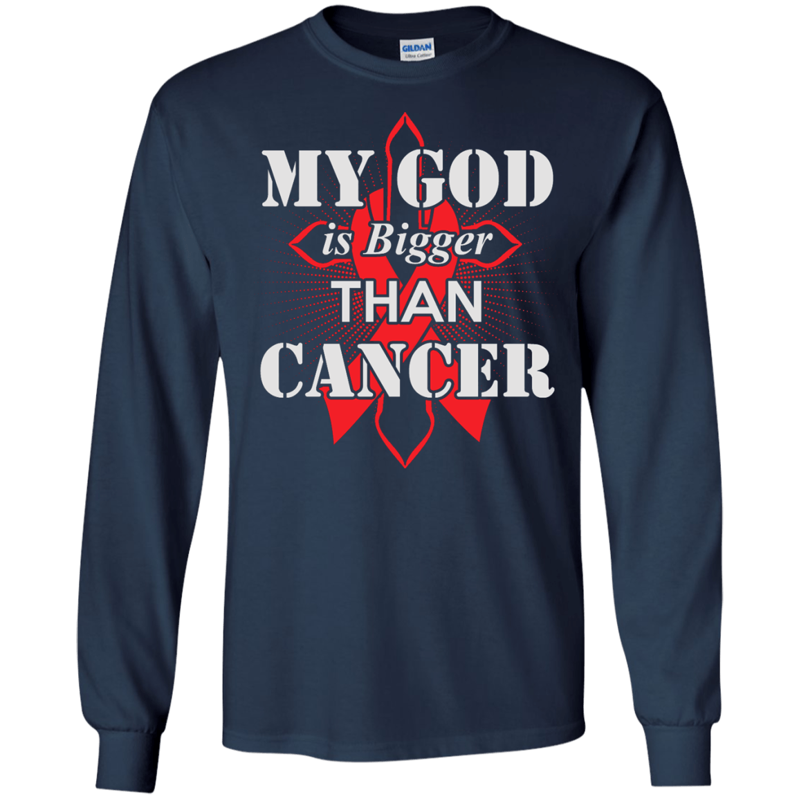 My God Is Bigger Than Cancer Red Awareness Ribbon T-Shirt & Hoodie | Teecentury.com
