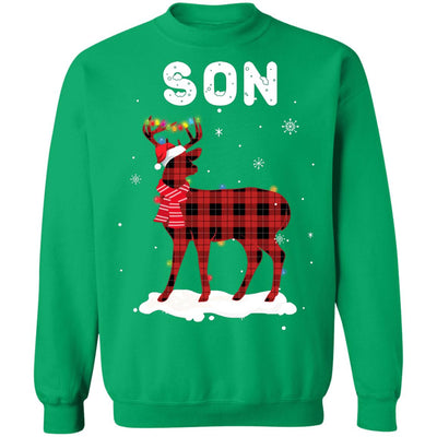 Son Deer Red Plaid Christmas Family Matching Pajamas T-Shirt & Sweatshirt | Teecentury.com