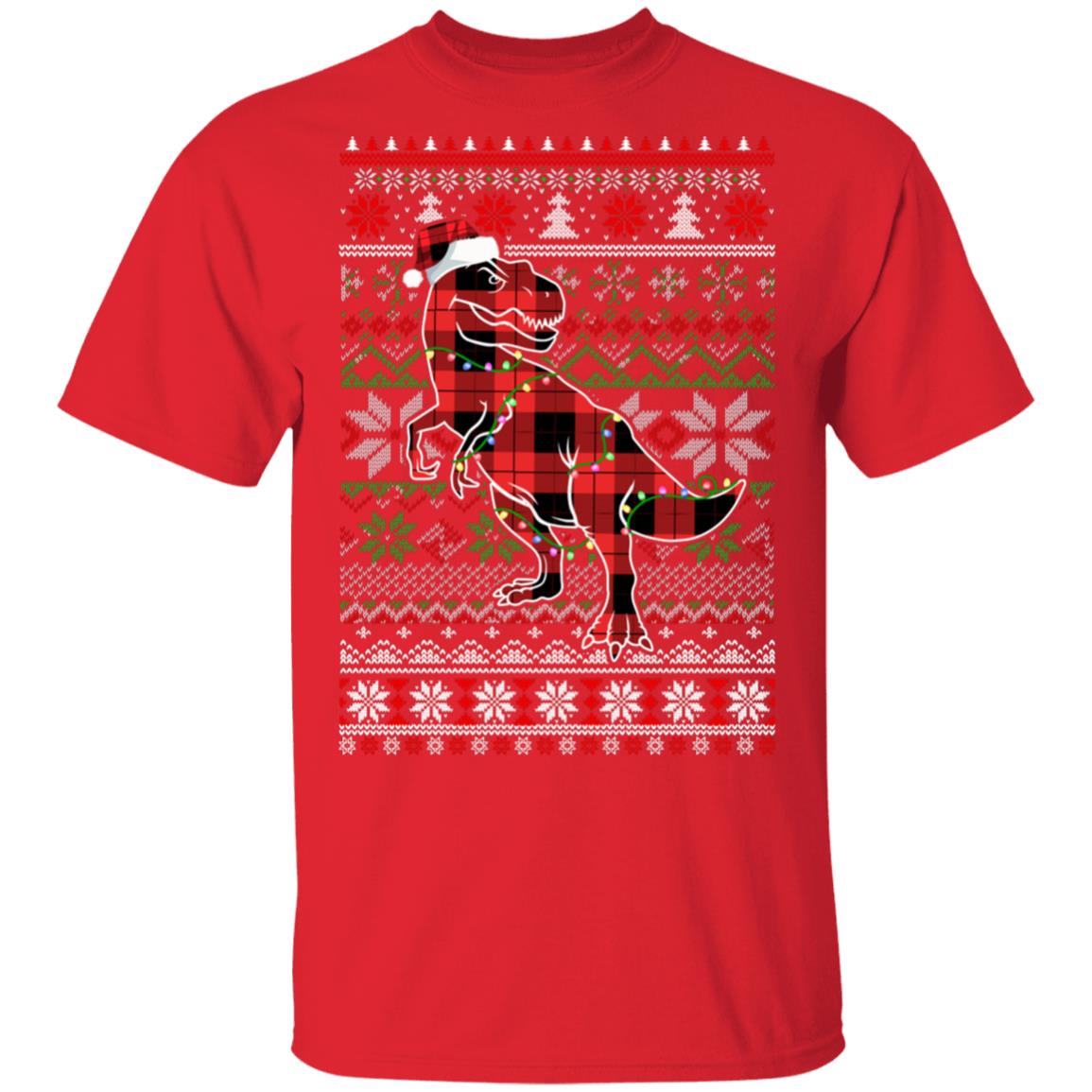 Red Plaid Buffalo T Rex Dinosaur Pajamas Christmas Sweater T-Shirt & Sweatshirt | Teecentury.com