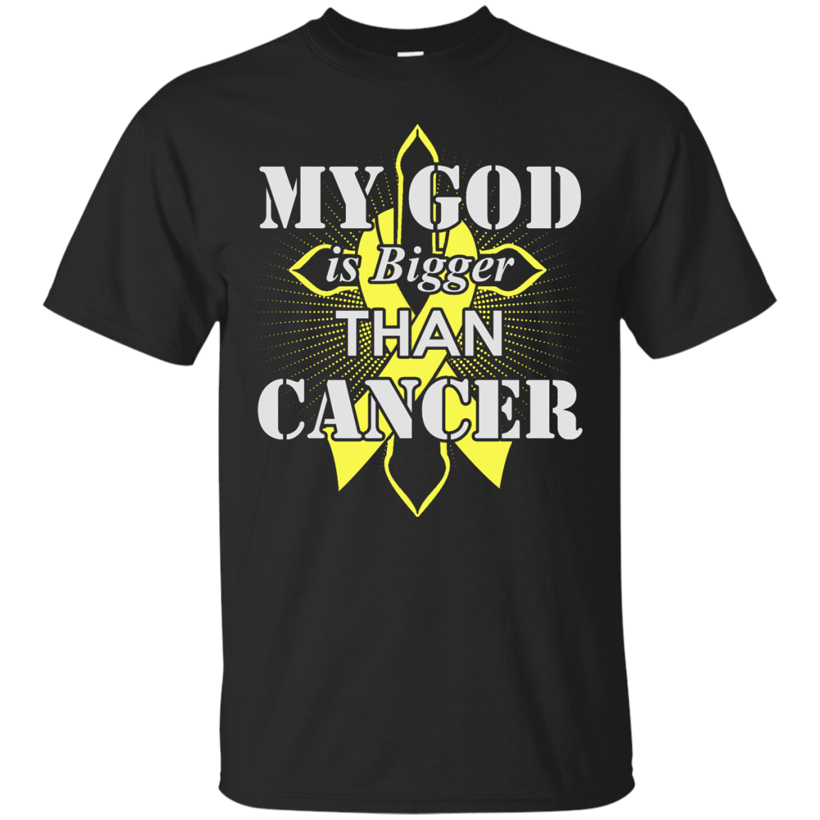 My God Is Bigger Than Cancer Yellow Awareness Ribbon T-Shirt & Hoodie | Teecentury.com