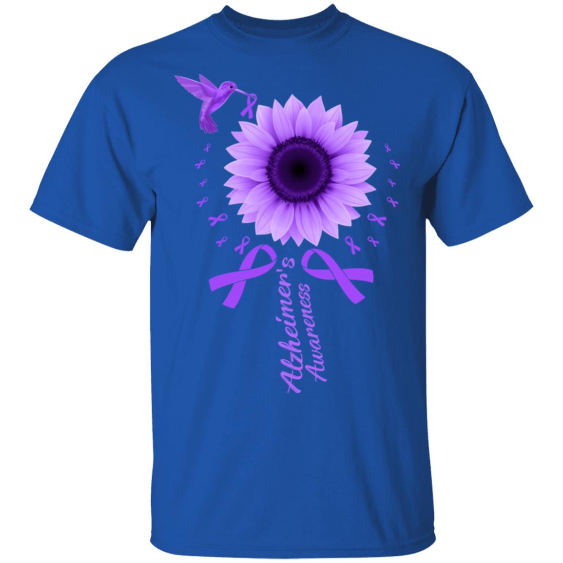 Hummingbird Sunflower Purple Ribbon Alzheimer's Awareness T-Shirt & Hoodie | Teecentury.com