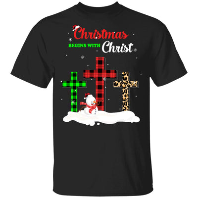 Christmas Begins With Christ Cross Buffalo Plaid Xmas Gift T-Shirt & Sweatshirt | Teecentury.com