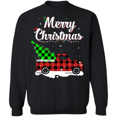 Red Truck Christmas Buffalo Plaid Merry Christmas T-Shirt & Sweatshirt | Teecentury.com