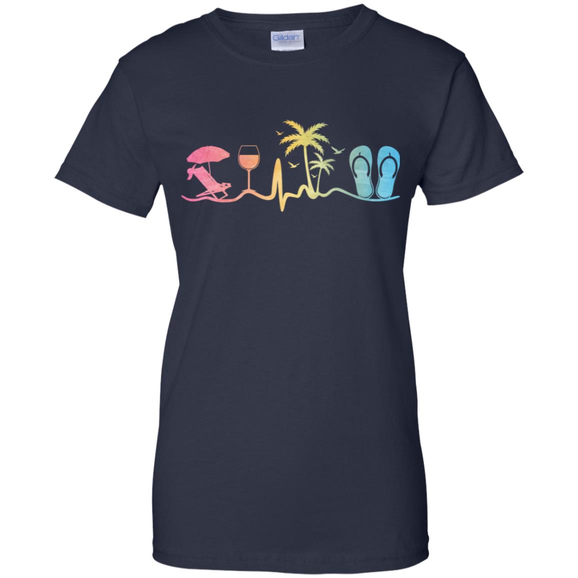 Heartbeat Palm Tree Wine Glass Flip Flop Summer T-Shirt & Tank Top | Teecentury.com