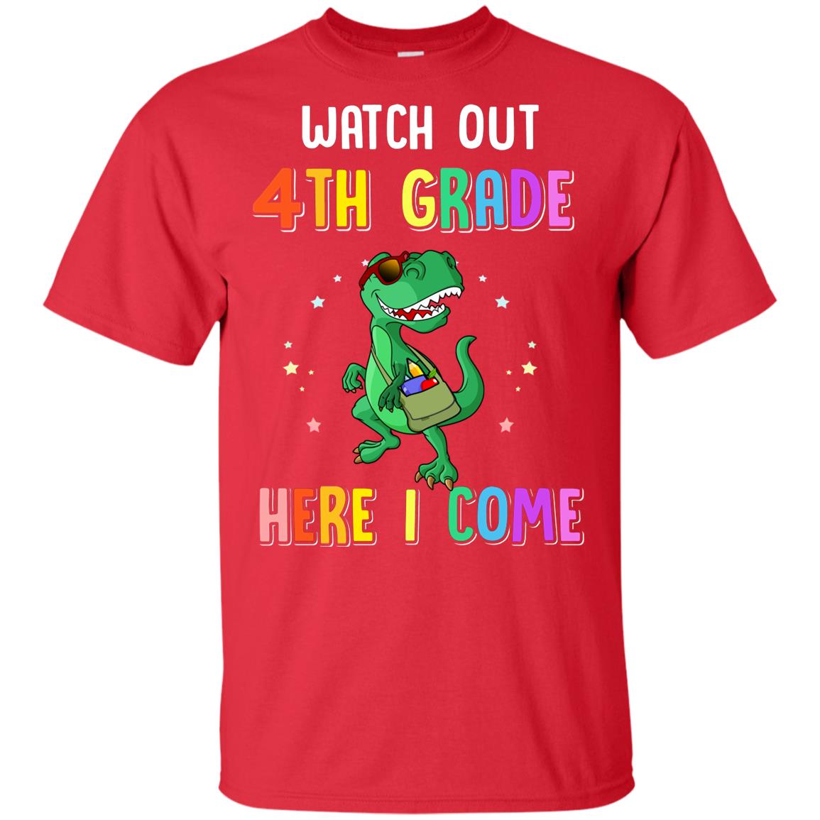 4th Grade Here I Come Dinosaur Back To School Youth Youth Shirt | Teecentury.com