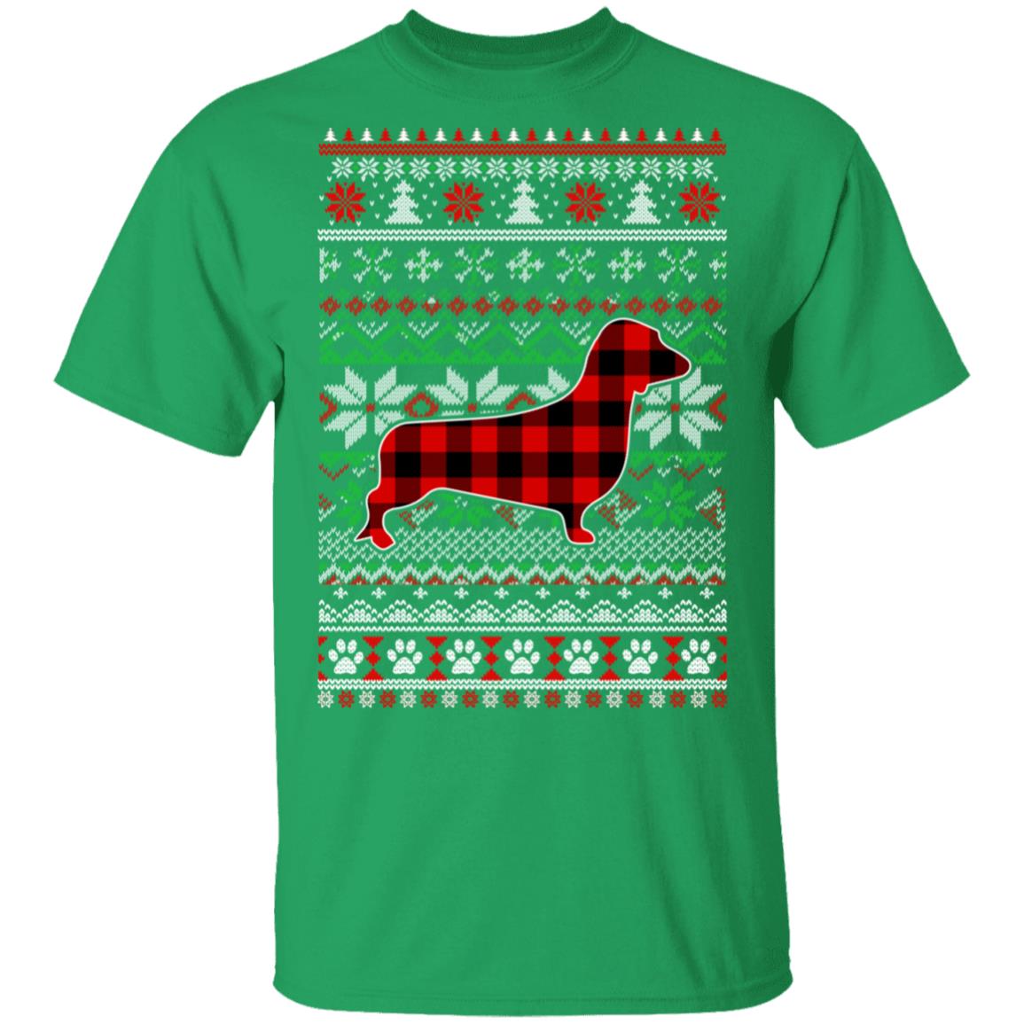 Dachshund Red Plaid Ugly Christmas Sweater Gifts T-Shirt & Sweatshirt | Teecentury.com