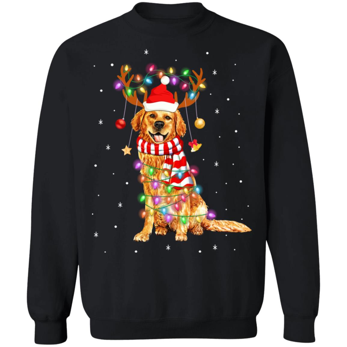 Cute Golden Retriever Christmas Lights Reindeer Pajamas T-Shirt & Sweatshirt | Teecentury.com