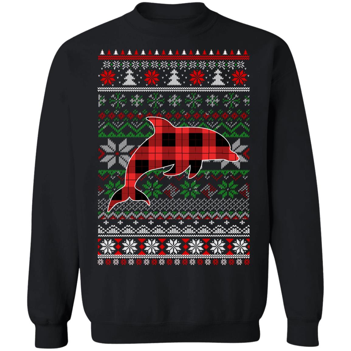 Dolphin Red Plaid Ugly Christmas Sweater Funny Gifts T-Shirt & Sweatshirt | Teecentury.com