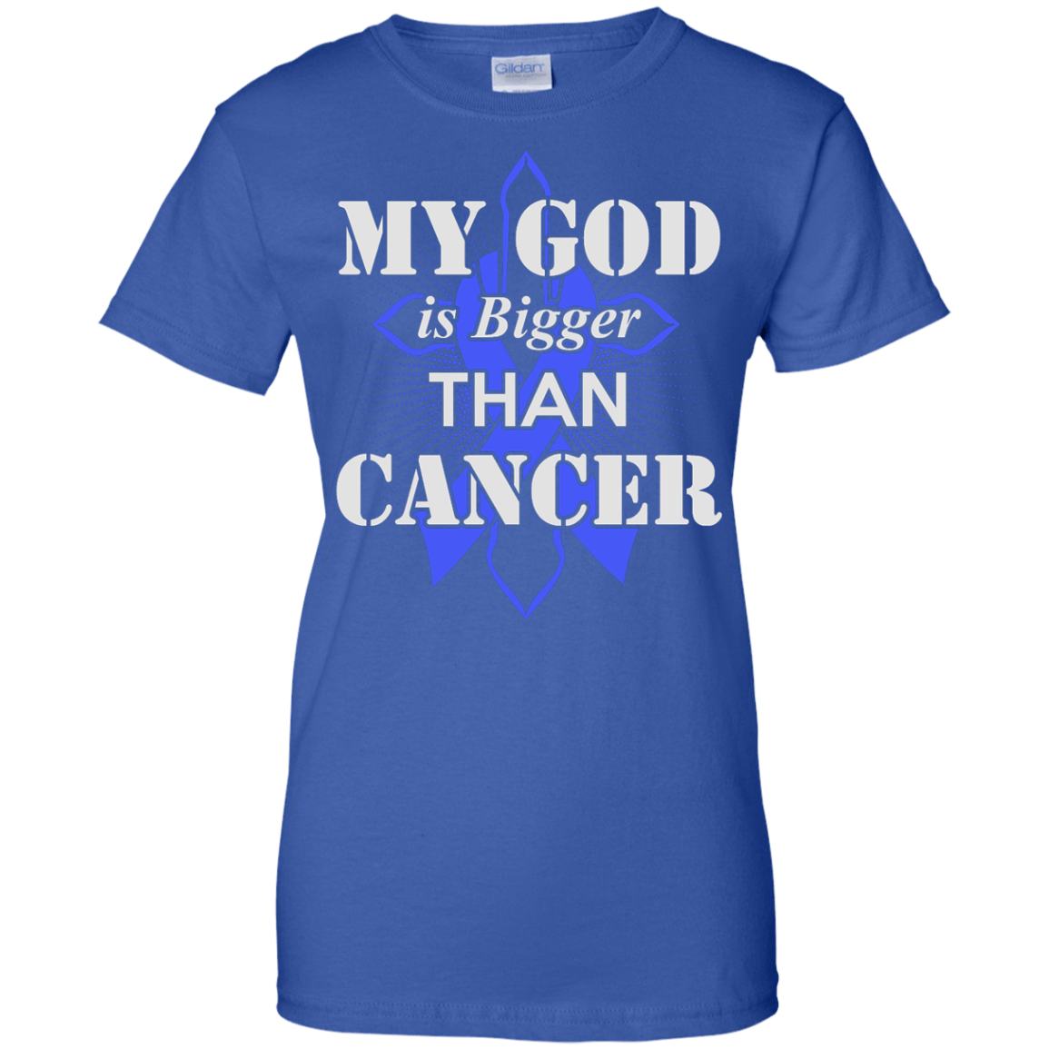My God Is Bigger Than Cancer Blue Awareness Ribbon T-Shirt & Hoodie | Teecentury.com