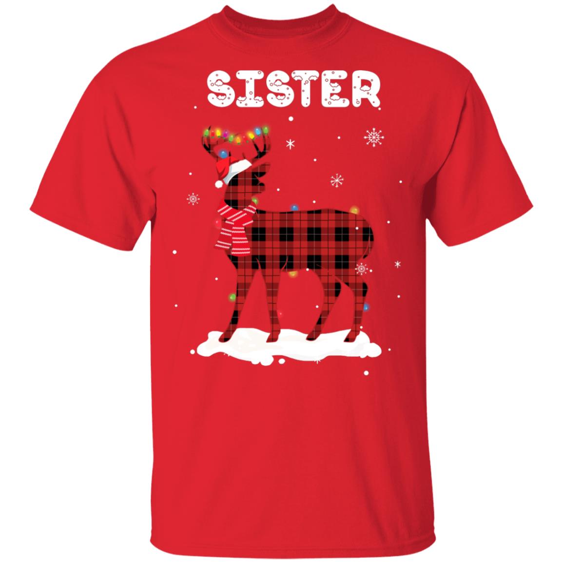 Sister Deer Red Plaid Christmas Family Matching Pajamas T-Shirt & Sweatshirt | Teecentury.com