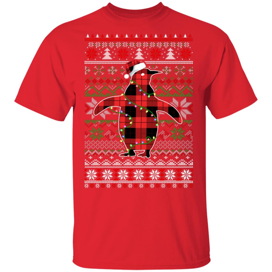 Red Plaid Buffalo Penguin Pajamas Family Christmas Sweater T-Shirt & Sweatshirt | Teecentury.com