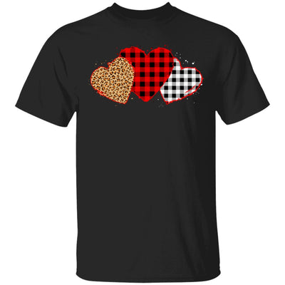 Three Hearts Leopard Buffalo Plaid Valentine's Day T-Shirt & Hoodie | Teecentury.com