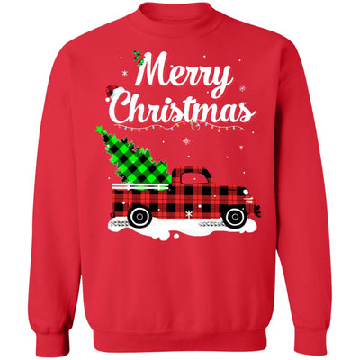 Red Truck Christmas Buffalo Plaid Merry Christmas T-Shirt & Sweatshirt | Teecentury.com