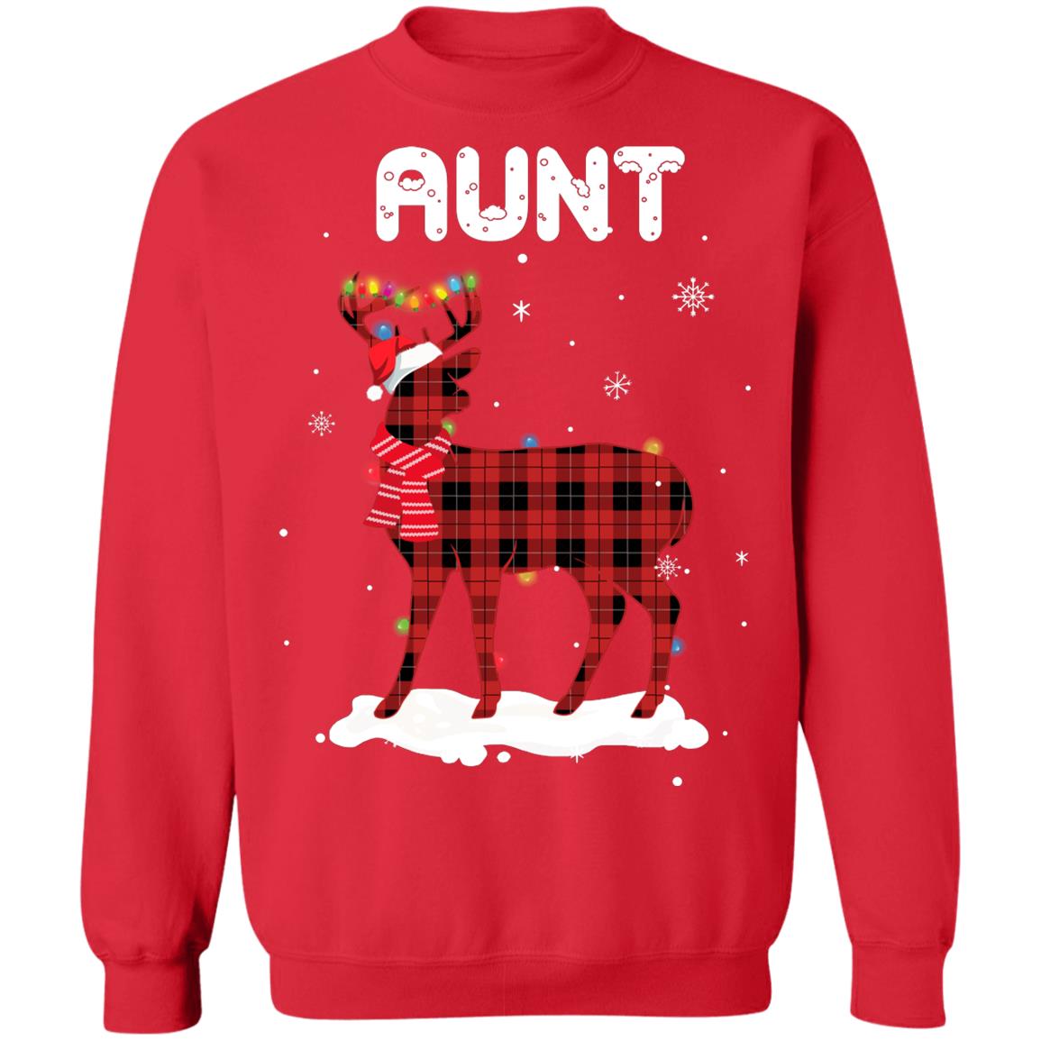Aunt Deer Red Plaid Christmas Family Matching Pajamas T-Shirt & Sweatshirt | Teecentury.com
