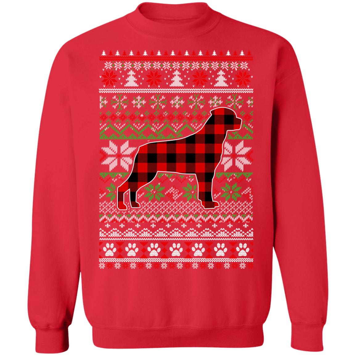 Rottweiler Red Plaid Ugly Christmas Sweater Gifts T-Shirt & Sweatshirt | Teecentury.com