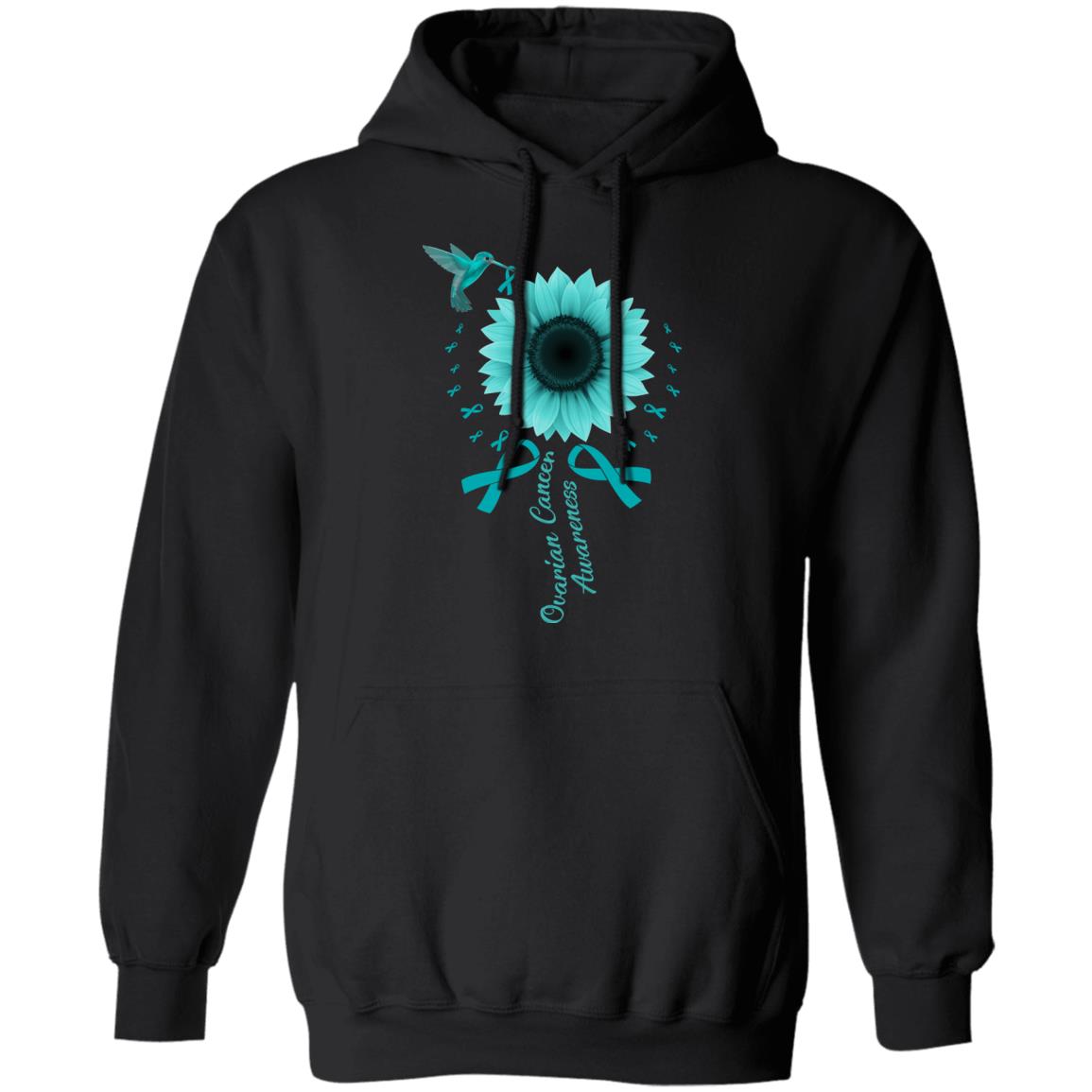 Hummingbird Sunflower Teal Ribbon Ovarian Cancer Awareness T-Shirt & Hoodie | Teecentury.com